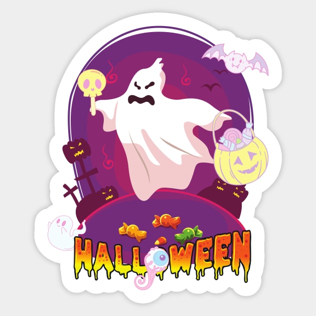 Halloween Ghost Pastel Candy Cute and Funny Spooky Costume Sticker by nathalieaynie